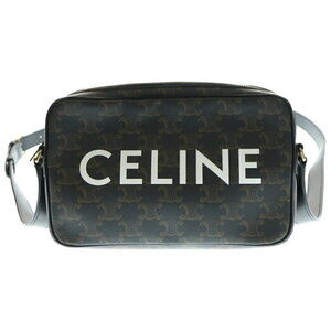 Celine Triomphe Logo Leather Messenger Shoulder Bag Brown Black